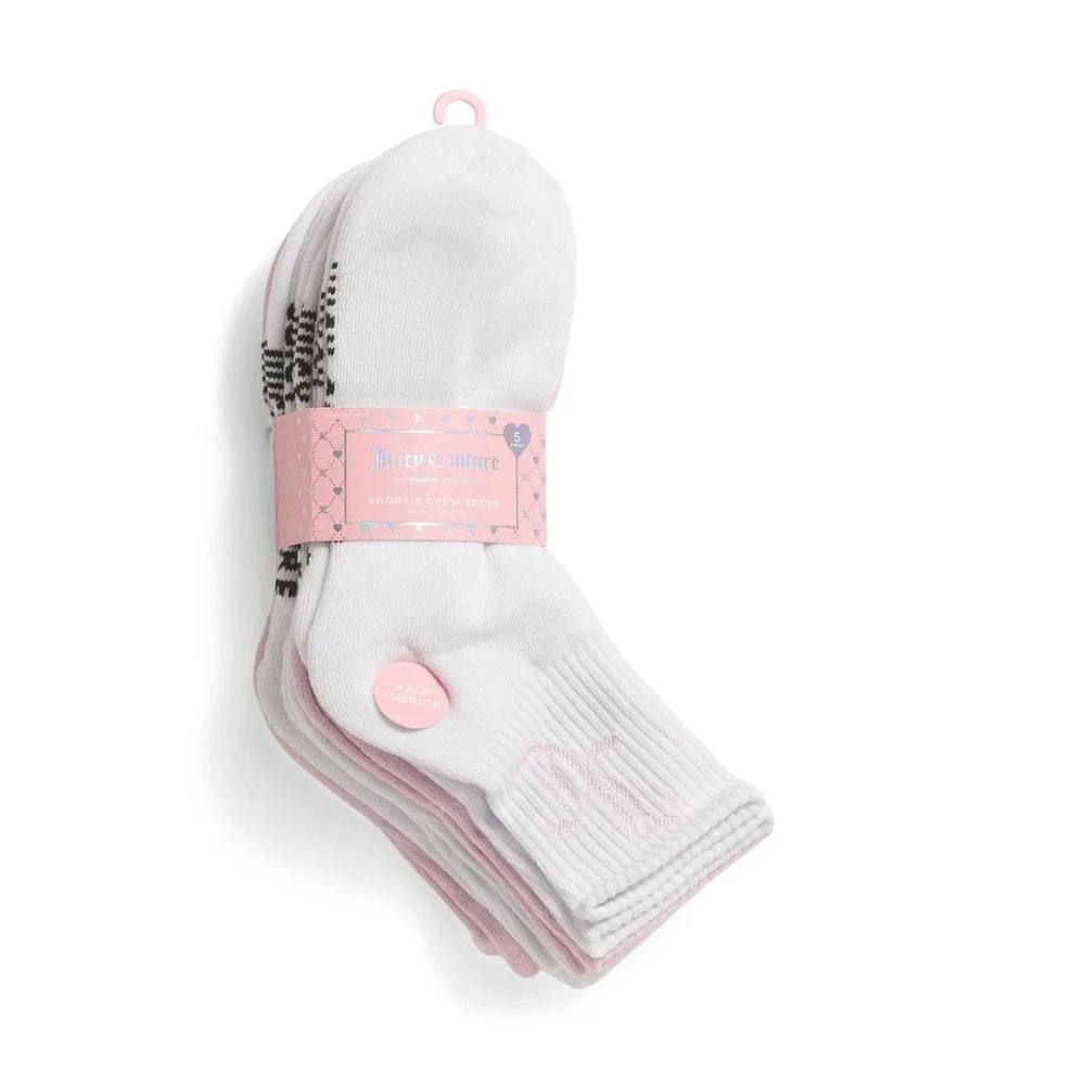 Juicy Couture Logo Shortie Crew Socks 5 Pairs Half Cushion Women's 4-10 New Y2K